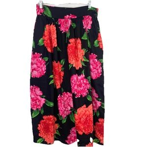 Vintage 90s Colorful Maxi Skirt Black Big Floral Dalia Print Pockets Cotton 14